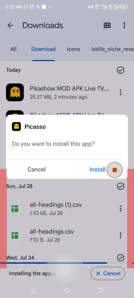 Installed picasso app