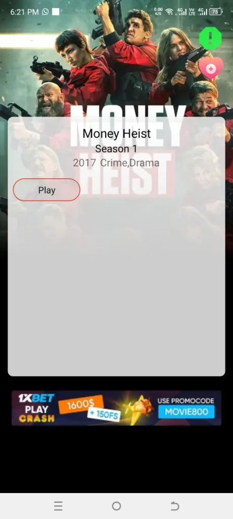 Simple user inerface of money heist